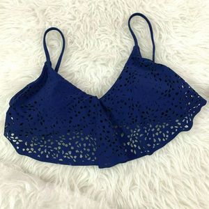 Eyelet Laser Cutout Bikini Top Ruffle